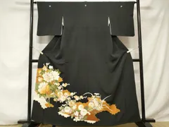 平和屋着物■豪華黒留袖　駒刺繍　流水枝花文　金彩　正絹　逸品　CABE1854ev