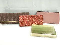 平和屋着物▼和装小物　和装バッグまとめて４点　ハンドバッグ　花鳥文　鮫小紋柄　横段文　金糸　逸品　CABD8622ju
