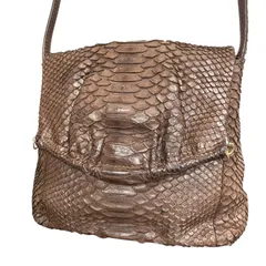 【B4605】パイソン エキゾチックレザー ショルダーバッグ 斜め掛け 鞄 ブラウン 茶 蛇革 マグネットホック レディース  婦人バッグ