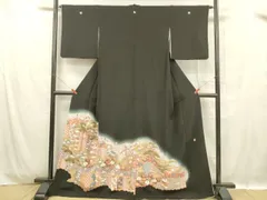 平和屋着物■豪華黒留袖　作家物　駒刺繍　草花文　松竹梅　暈し染め　金彩　正絹　逸品　DABC8910cm