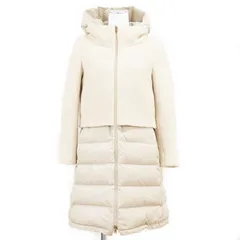 Herno ヘルノ ダウンジャケット サイズ 40 レディース ニット ドッキング コンビネーション フード 取り外し可能 ウール ナイロン コート アウター アイボリー ライトベージュ イタリア製