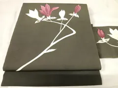平和屋着物◎塩瀬　九寸名古屋帯　枝花文　枝花文　黒地　金彩　正絹　逸品　AABH0051yx