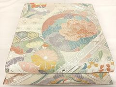 平和屋着物▽極上 野蚕糸 クリキュラ 訪問着 紬 単衣 更紗横段文 証紙