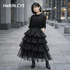 HeRIN.CYE ヘリンドットサイ　Many gather sheer skirt メニーギャザーシアーロングスカート 黒 ブラック　ボリュームスカート　フリーサイズ　F　透け感　530HAT31-0961　極美品のサムネイル