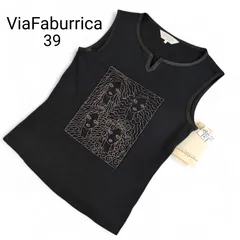 ViaFaburrica ヴィアファブリカ タグつき ビジュー Vネック タンクトップ  ノースリーブ 39サイズ 綿94%
