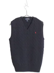 【お得なクーポン配布中!】 ポロ ラルフローレン Vネック ケーブル ニット ベスト キッズ L メンズ S 古着 コットン セーター プルオーバー 重ね着 ジレ ワンポイント