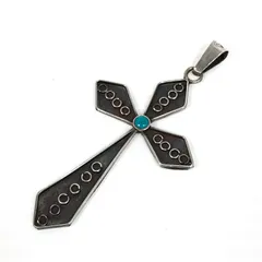 【中古品】 MEXICAN JEWELRY メキシカン ジュエリー SV925 ターコイズ クロスモチーフ ペンダントトップ アクセサリー 【192-250827-hi-09-tag】