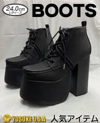 ☆新品未使用☆ 24cm ヨースケ YOSUKE 厚底ブーツ レディース ブラック 厚底 レースアップブーツ ショートブーツ 編み上げブーツ 黒 ヒールブーツ MY452-260