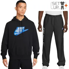 ナイキ スウェット メンズ 上下 NIKE クラブ プルオーバーパーカー ロングパンツ セットアップ 裏毛 スエット 黒 ブラック 上下組 男性 スポーツウエア  服 フレンチテリー  メンズウェア/IF0692-010-SET