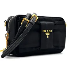 美品 PRADA プラダ テスート リボン 2WAY ショルダーバッグ クラッチバッグ ナイロン ブラック ゴールド金具 白タグ有 レディース 斜め掛け ミニポーチ スマホショルダー お出かけ 二次会 結婚式 デート 希少 人気 定番 高級 ギフト プレゼント