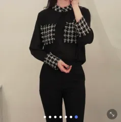 ZARAザラ ザラ ツイード バイカラー シースルー ブラウス