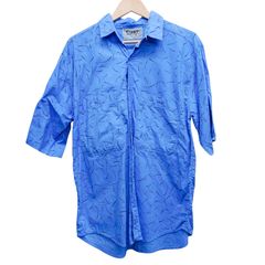 TOMATO トマト 総柄半袖シャツ サイズM相当 ブルー コットン100% モーリシャス製 80s 総柄 カジュアルシャツ 古着