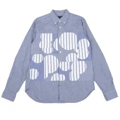 コムデギャルソン オムCOMME des GARCONS HOMME フロントドットパッチチェック長袖ボタンダウンシャツ 青白L