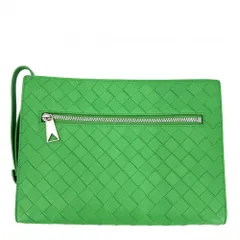 【在庫一掃】 ボッテガヴェネタ クラッチバッグ メンズ イントレチャート ポーチ セカンドバッグ BOTTEGAVENETA 693675 レザー グリーン 緑 シルバー金具【中古品】