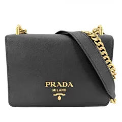 【在庫一掃】 プラダ ショルダーバッグ レディース チェーンショルダー ポシェット 肩掛け 斜め掛け PRADA 1BD133 レザー ブラック 黒 ゴールド金具【中古品】