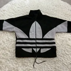 【美品】 adidas originals （アディダスオリジナルス） シェルパジャケット フリースボアジャケット ビッグトレフォイル ジップアップ オーバーサイズ 刺繍ロゴ ビッグロゴ メンズ Lサイズ ユニセックス