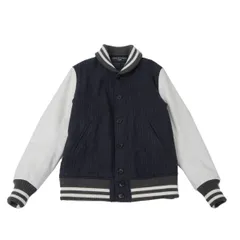 コムデギャルソン オムCOMME des GARCONS HOMME レザースリーブ切替ウールピンストライプ中綿ブルゾン 紺白Mのサムネイル