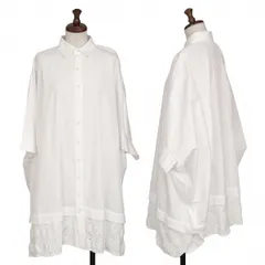 ゴムGOMME ジャガード切替ワイド半袖シャツ 白M