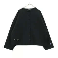 未使用 Champion チャンピオン ワンポイントロゴ 長袖 スウェット ノーカラージャケット L ブラック レディース 古着のサムネイル