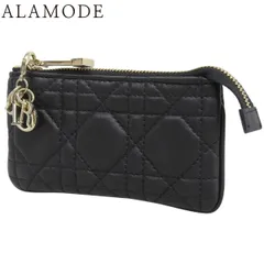 Christian Dior(クリスチャン・ディオール) カナージュ レディディオール ジップコインケース ミニ財布 コンパクトウォレット チャーム付き ラムスキン ブラック黒 ゴールド金具 レディース 40802179404【中古】【アラモード】