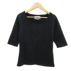 ナチュラルビューティーベーシック NATURAL BEAUTY BASIC ニット カットソー 五分袖 スクエアネック 無地 ラメ アンゴラ混 M 黒 ブラック /YS36