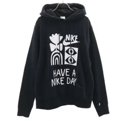 NIKE ナイキ 長袖 スウェットパーカー L ブラック プルオーバー メンズ 古着