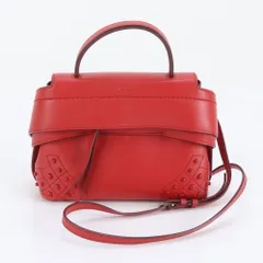 極美品 トッズ ウェーブ レザー 2WAY ショルダーバッグ 斜め掛け ハンド レッド 本革 レディース REM DJ8-5【中古】