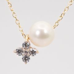 ツツミ あこやパール キュービックジルコニア フラワー ネックレス 