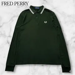 FRED PERRYフレッドペリー 長袖ポロシャツ Mサイズ ダークグリーン 鹿の子 刺繍ロゴ ツインライン ヒットユニオン正規品 M3636 オフィスカジュアル デニムやチノパンとも相性◎ B1034