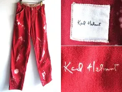 Karl Helmut カールヘルム ロゴ刺繍 ロゴワッペン ブリーチ加工 ぺインターパンツ ワークパンツ L 赤 レッド PINK HOUSE ピンクハウスのサムネイル