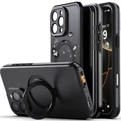 【特価セール】【IP68防水・隠し収納式スタンド】iPhone 16 Pro Max 用 ケース 防水 衝撃吸収 米軍MIL規格 水中撮影対応 Magsafe対応 顔認証対応 全面保護 完全防水 防雪 防塵 滑り止め 手持ちやすい 頑丈 耐衝撃ストラップ付き
