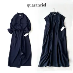 タグ付 2025 quaranciel カランシエル ３点セット / 〈 洗濯機可能 〉シャツ ジャケット ＆ ワイドパンツ セットアップ / リネン ライク スキッパー シャツワンピース  / ネイビー フリーサイズ 近年モデル 春 夏 バンドカラー