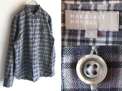 マーガレットハウエル】美品 長袖シャツ チェック 麻 リネン L メンズ