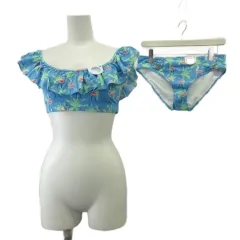 モンキ MONKI タグ付き 水着 M 青 ブルー マルチカラー フラミンゴ柄 オフショルダー フリル /PP ■ECD001