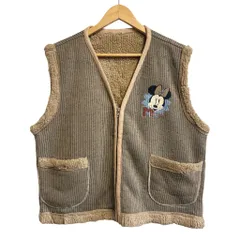 90's vintage ビンテージ MICKEY UNLIMITED ボアベスト MINNIE ミニーちゃん 両面プリント ストライプ ベージュ×ブラウン×黒 No.M008