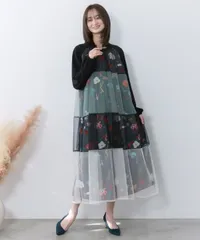 クラシカル花柄チュール重ねワンピース