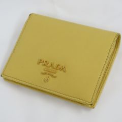 PRADAプラダ 二つ折り財布 サフィアーノ レザー イエロー 三角ロゴ