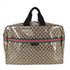 グッチ ボストンバッグ ユニセックス 2WAY シェリーライン ハンドバッグ ショルダーバッグ 肩掛け 斜め掛け トラベルバッグ メンズ レディース GUCCI 374770 GGクリスタル ブラウン 茶 ゴールド金具【中古品】