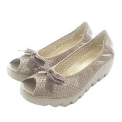 ヒルズ アヴェニュー Hills Avenue パンプス レザー オープントゥ ウェーブソール リボン 23.5㎝ 茶色 ブラウン /XZ ■GY44