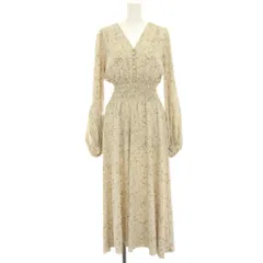 フレイアイディー FRAY I.D ワンピース 1 ベージュ 総柄 プリント Vネック 長袖 ロング マキシ /HN