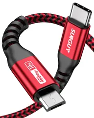 【数量限定】SUNGUY Type C Micro USB ケーブル 0.5M (USB C to micro) OTGケーブル 短い タイプC マイクロ タイプB 50cm 充電ケーブル USB2.0 データ転送 Androidスマホ などに対応 レッド