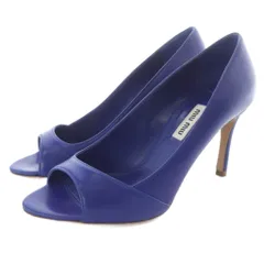 ミュウミュウ miumiu オープントゥ パンプス ピンヒールレザー 36 青 ブルー