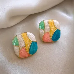 ピアス 夏用 正方形 華やか色 合金 ジュエリー