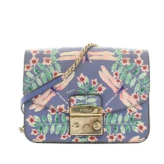 フルラ FURLA メトロポリス ショルダーバッグ チェーンショルダー トンボ柄 花柄 レザー 袋付き 青 ブルー ピンク 271745 /YT