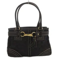 コーチ COACH ハンドバッグ 手提げ キャンバス レザー タッセル チャーム シグネチャー 黒 ブラック /FF ■GY18