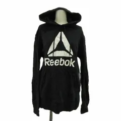 リーボック Reebok パーカー フーディー S 黒 ブラック 長袖 ロゴプリント 裏起毛 カンガルーポケット /PP ■GY58