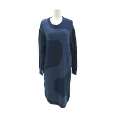 ユニクロ UNIQLO × マリメッコ ニットワンピース ロング丈 L 紺 抽象柄 長袖 /SM49 ■ECA002