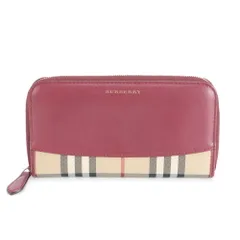 美品 バーバリー ノバ チェック レザー キャンバス 長財布 ウォレット ラウンドファスナー 本革 レディース REM DQ14-2【中古】