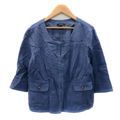 ランズエンド LANDS' END ノーカラージャケット ミドル丈 七分袖 麻 リネン 11 紺 ネイビー /YK40のサムネイル