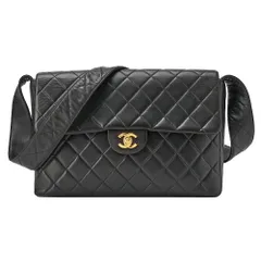 CHANEL ラムスキン マトラッセ ターンロック シングル ワンショルダー 黒 ゴールド金具 フラップ  ターンロック  ブランド【中古】【送料無料】